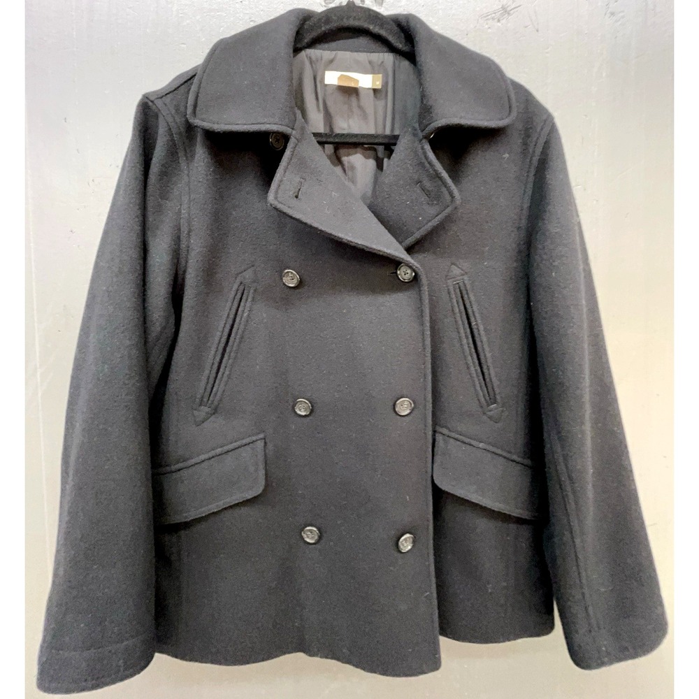 Vtg 90s J Crew Pea Coat Women M Black Wool Cashmere Double Breast Pockets Preppy